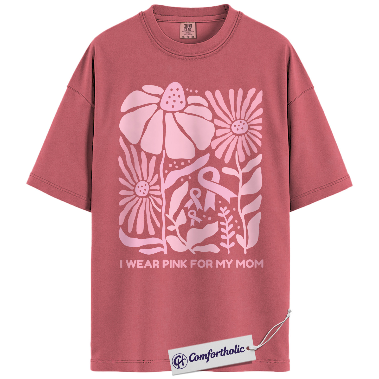 I Wear Pink for My Mom Shirt, Breast Cancer Awareness T-Shirt, Floral Pink Ribbon Graphic Tee, Support Gift for Mother, Comfort Colors Shirt - Image 9