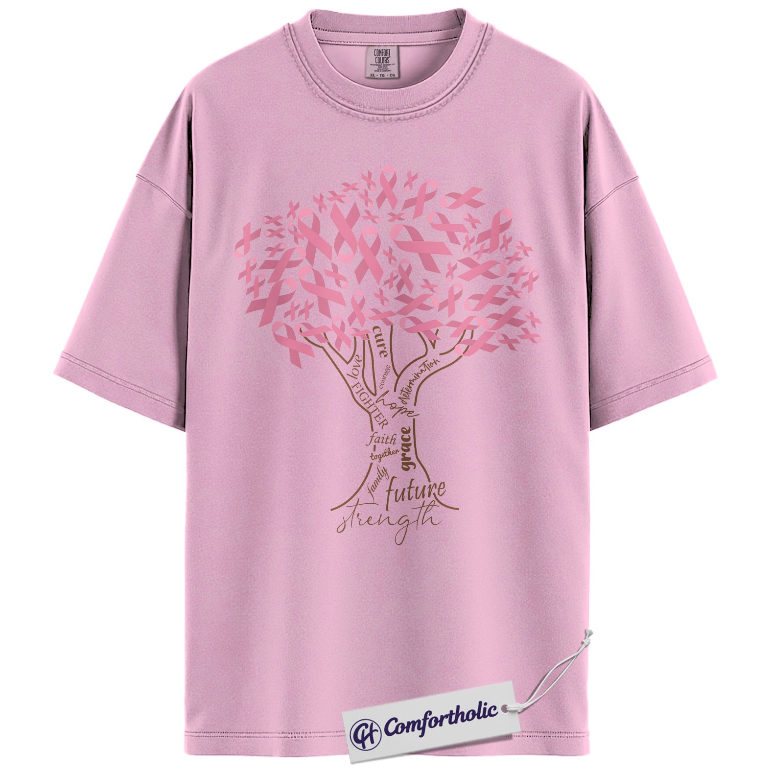 Pink Ribbon Tree of Strength Shirt, Breast Cancer Awareness T-Shirt, Faith Hope Love Support Tee, Inspirational Graphic Gift, Comfort Colors Shirt