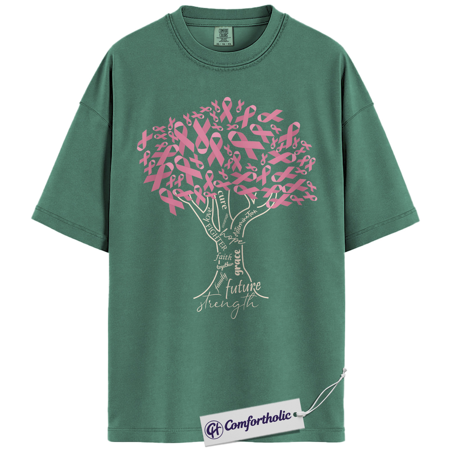 Pink Ribbon Tree of Strength Shirt, Breast Cancer Awareness T-Shirt, Faith Hope Love Support Tee, Inspirational Graphic Gift, Comfort Colors Shirt - Image 10