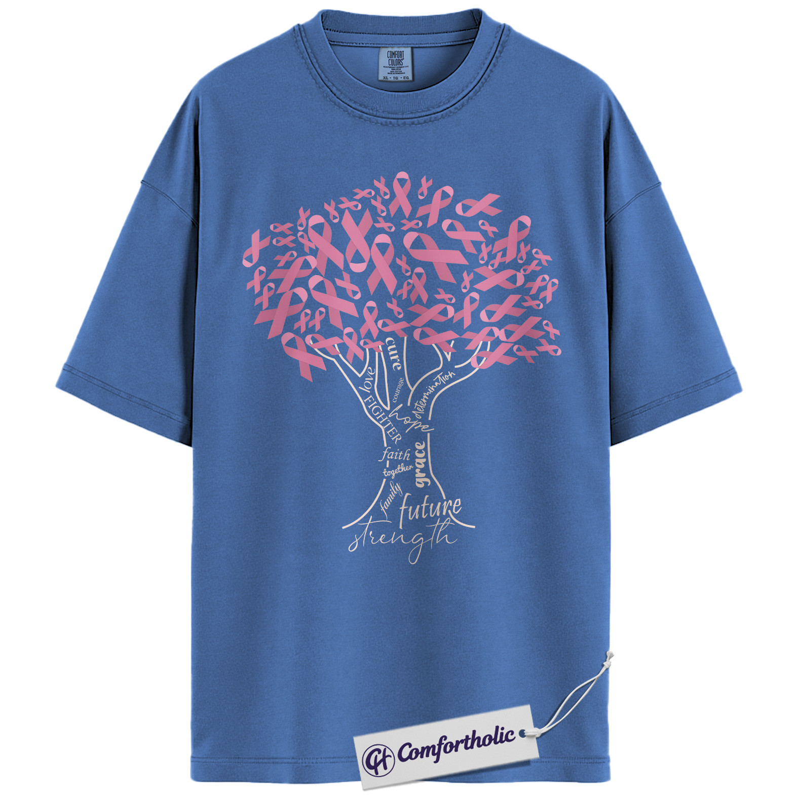 Pink Ribbon Tree of Strength Shirt, Breast Cancer Awareness T-Shirt, Faith Hope Love Support Tee, Inspirational Graphic Gift, Comfort Colors Shirt - Image 12