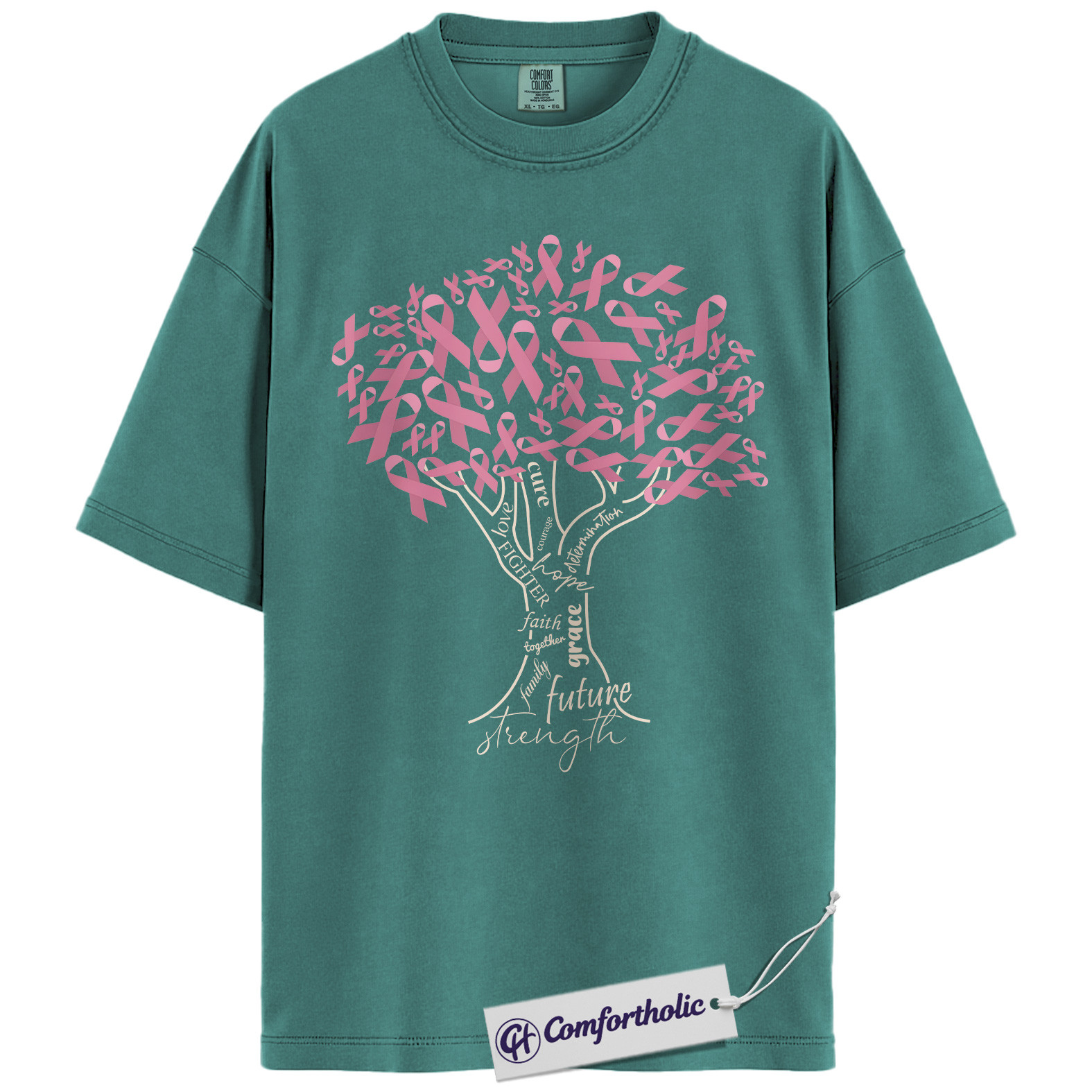 Pink Ribbon Tree of Strength Shirt, Breast Cancer Awareness T-Shirt, Faith Hope Love Support Tee, Inspirational Graphic Gift, Comfort Colors Shirt - Image 13