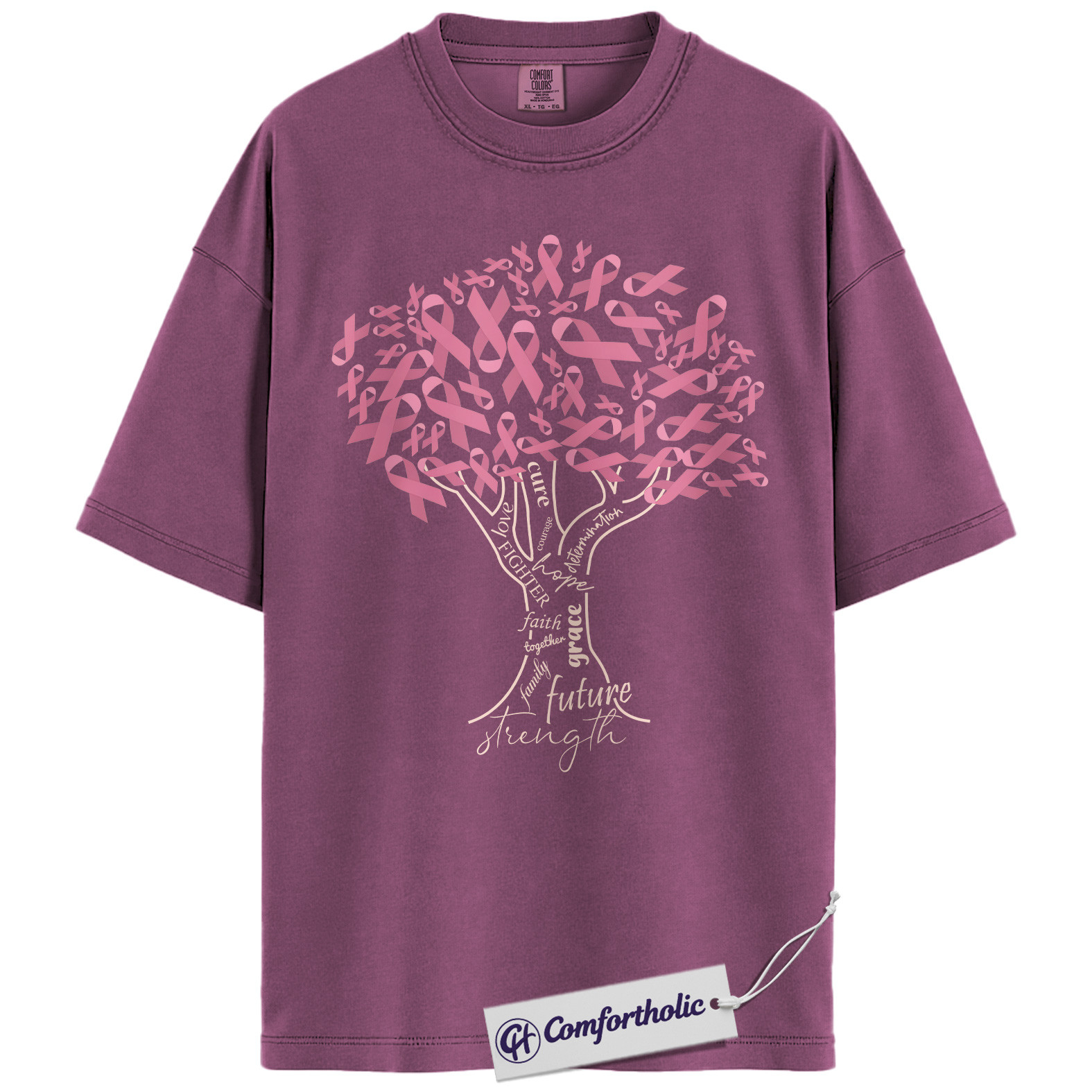 Pink Ribbon Tree of Strength Shirt, Breast Cancer Awareness T-Shirt, Faith Hope Love Support Tee, Inspirational Graphic Gift, Comfort Colors Shirt - Image 15