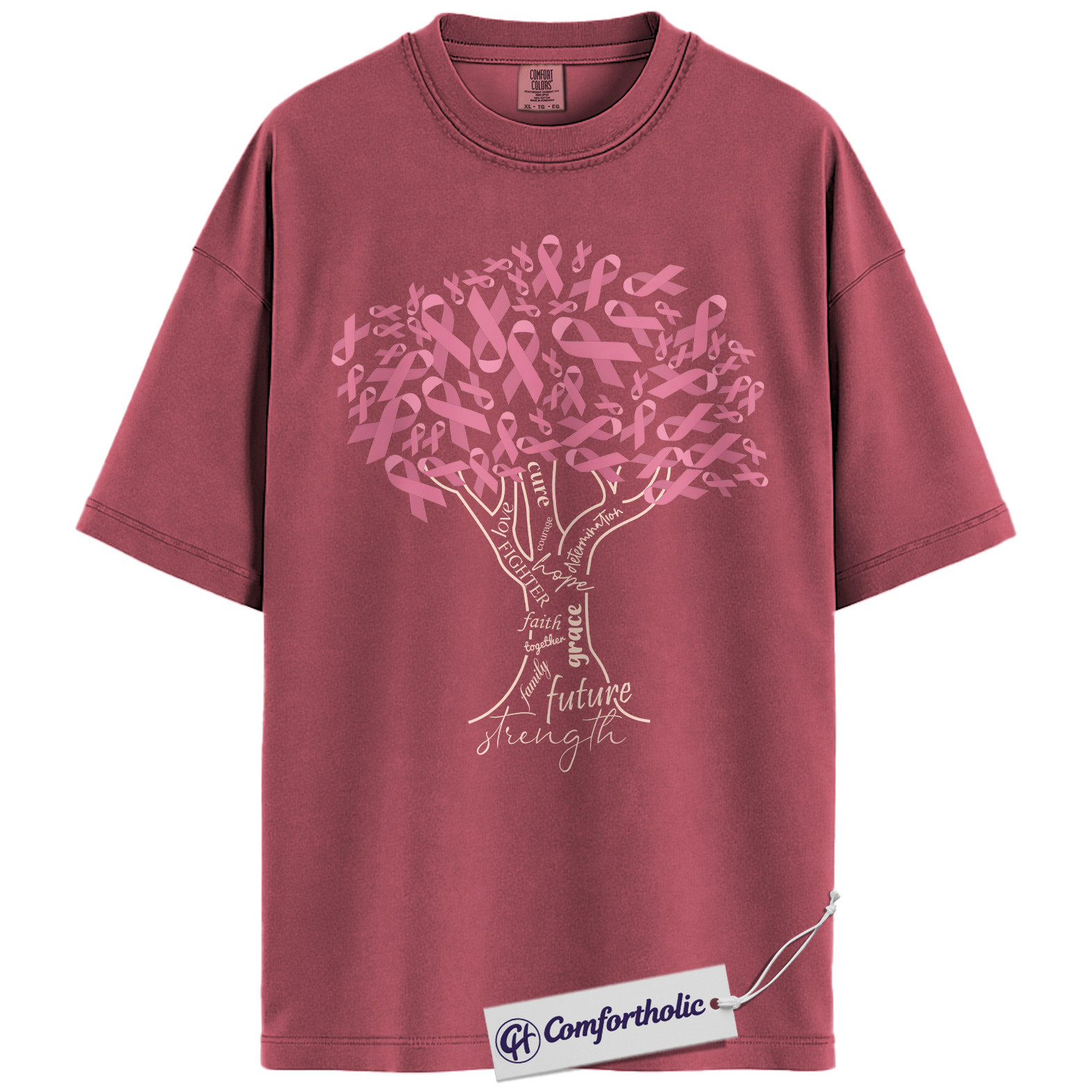 Pink Ribbon Tree of Strength Shirt, Breast Cancer Awareness T-Shirt, Faith Hope Love Support Tee, Inspirational Graphic Gift, Comfort Colors Shirt - Image 18