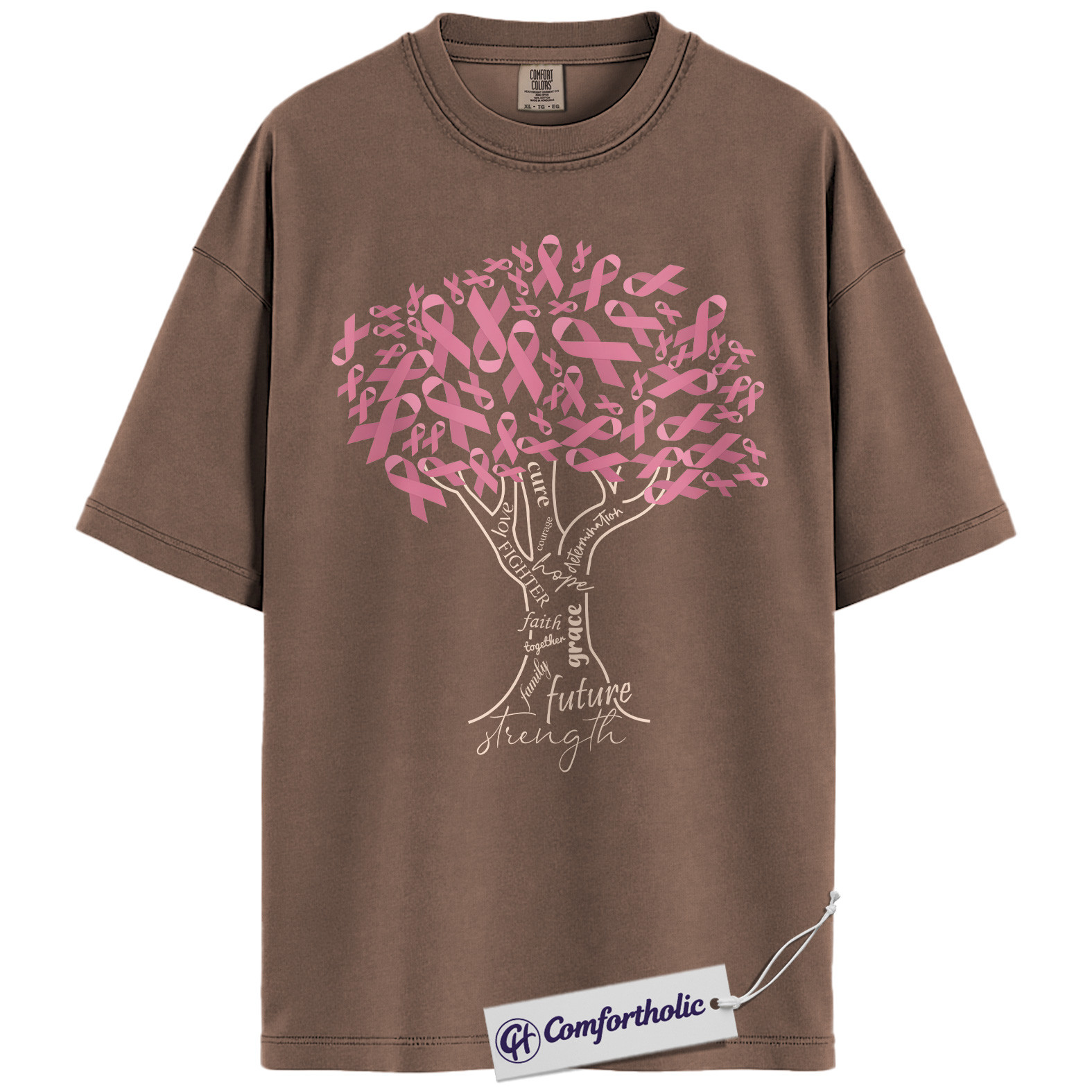 Pink Ribbon Tree of Strength Shirt, Breast Cancer Awareness T-Shirt, Faith Hope Love Support Tee, Inspirational Graphic Gift, Comfort Colors Shirt - Image 19