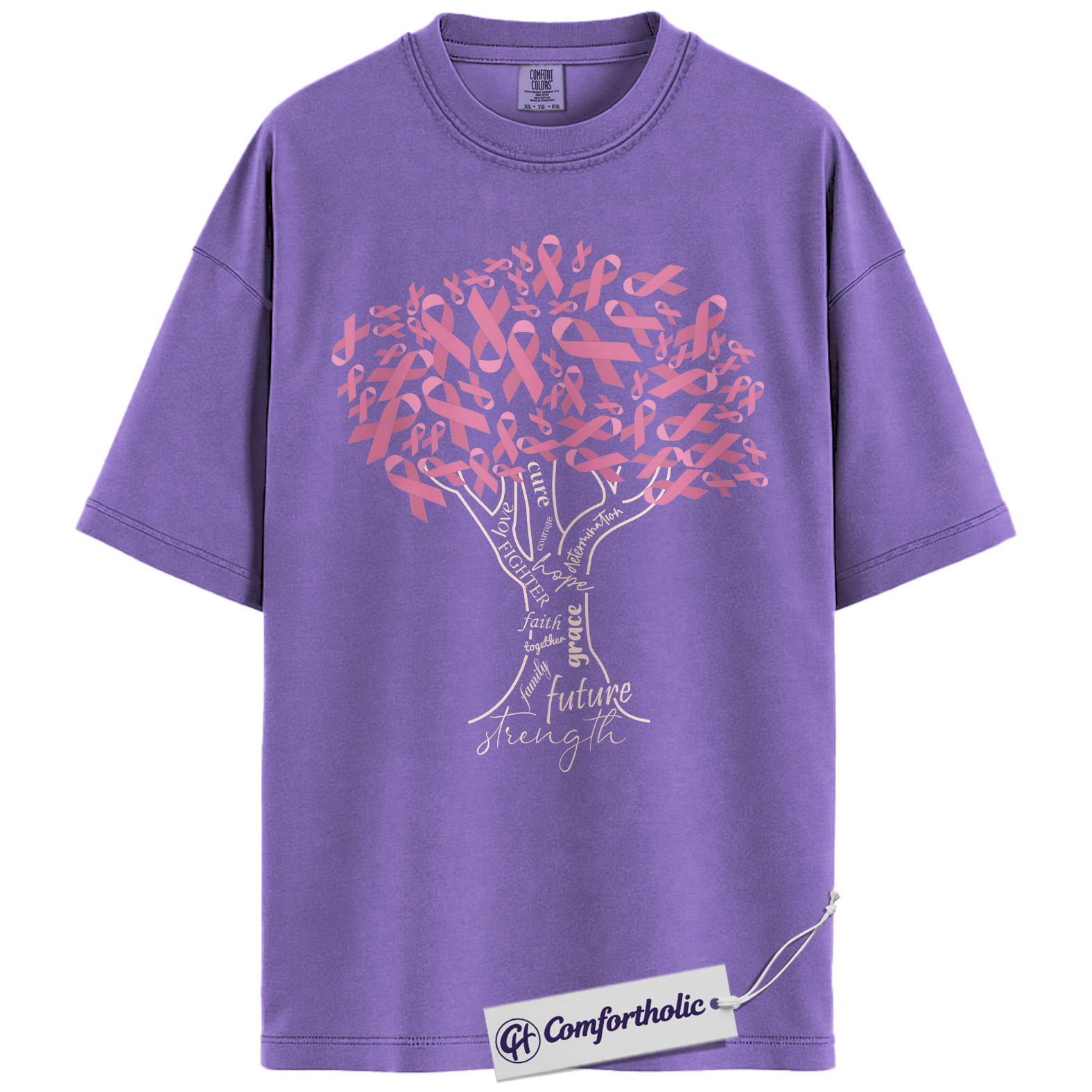 Pink Ribbon Tree of Strength Shirt, Breast Cancer Awareness T-Shirt, Faith Hope Love Support Tee, Inspirational Graphic Gift, Comfort Colors Shirt - Image 20
