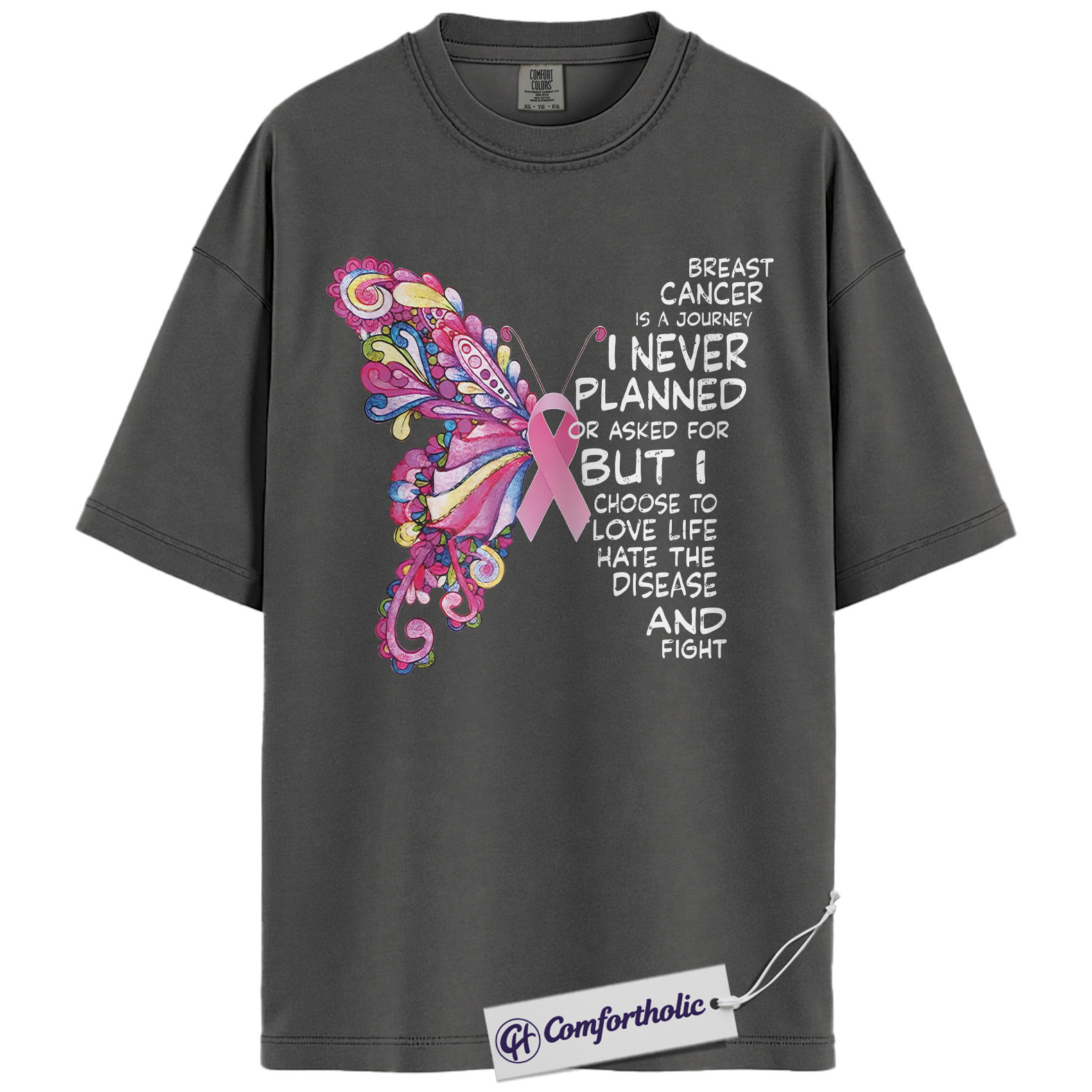 Breast Cancer Journey Butterfly Shirt, Pink Ribbon Awareness T-Shirt, Inspirational Fighter Quote Tee, Support Gift for Women, Comfort Colors Shirt - Image 4