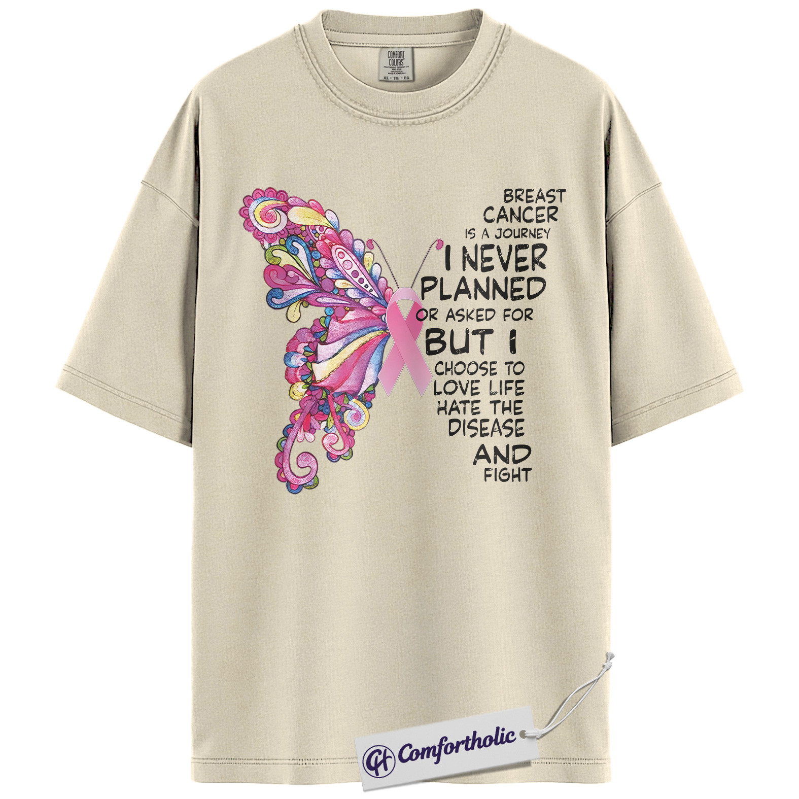 Breast Cancer Journey Butterfly Shirt, Pink Ribbon Awareness T-Shirt, Inspirational Fighter Quote Tee, Support Gift for Women, Comfort Colors Shirt - Image 5