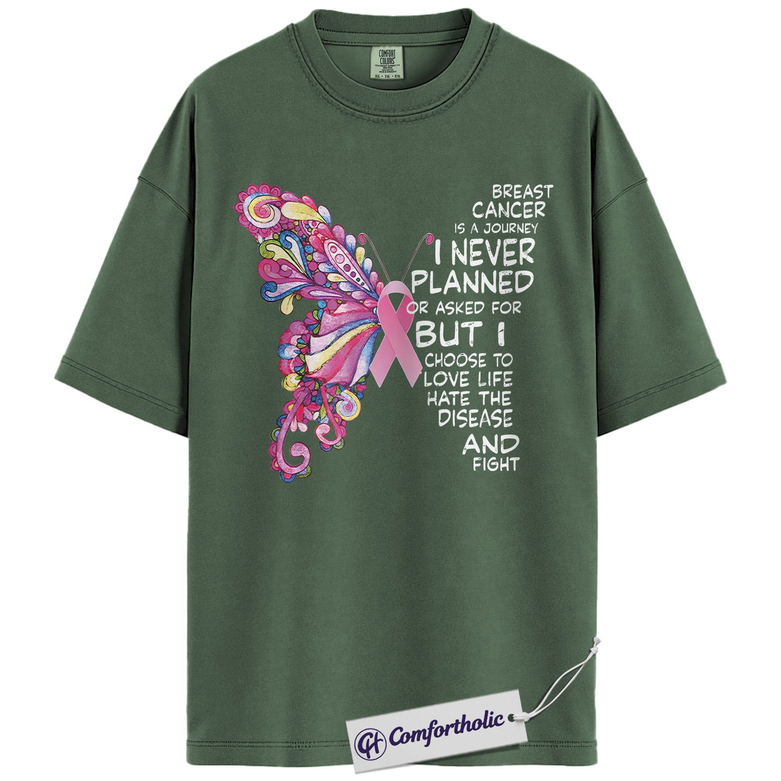 Breast Cancer Journey Butterfly Shirt, Pink Ribbon Awareness T-Shirt, Inspirational Fighter Quote Tee, Support Gift for Women, Comfort Colors Shirt - Image 6