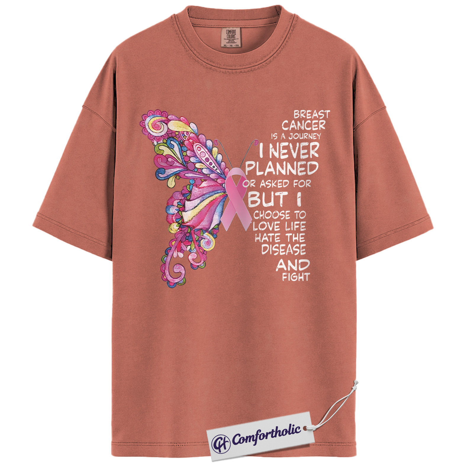 Breast Cancer Journey Butterfly Shirt, Pink Ribbon Awareness T-Shirt, Inspirational Fighter Quote Tee, Support Gift for Women, Comfort Colors Shirt - Image 8