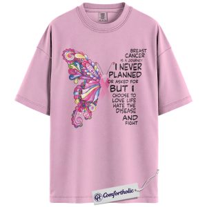 Breast Cancer Journey Butterfly Shirt, Pink Ribbon Awareness T-Shirt, Inspirational Fighter Quote Tee, Support Gift for Women, Comfort Colors Shirt