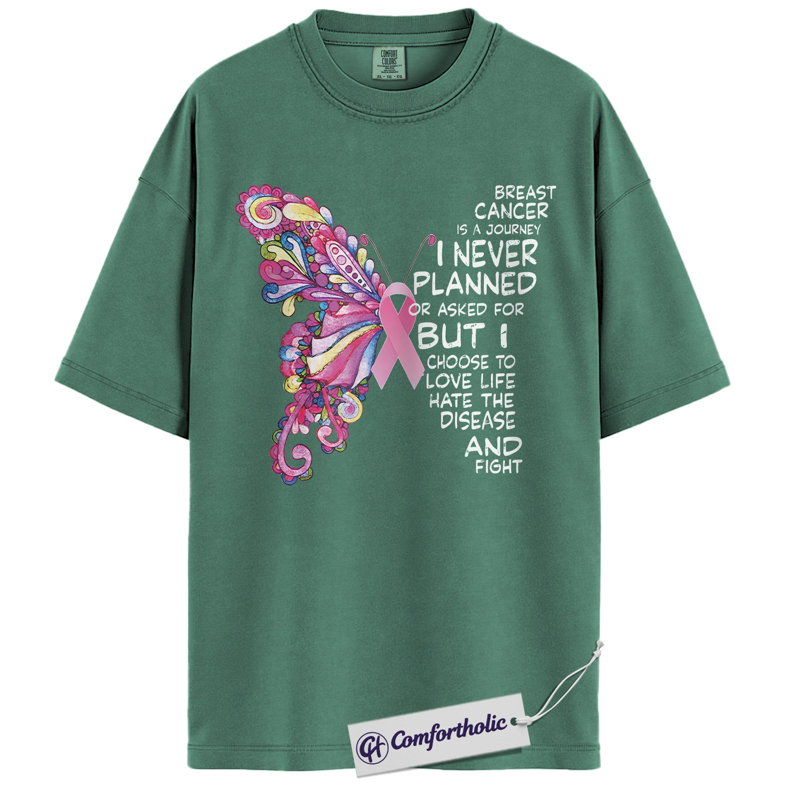 Breast Cancer Journey Butterfly Shirt, Pink Ribbon Awareness T-Shirt, Inspirational Fighter Quote Tee, Support Gift for Women, Comfort Colors Shirt - Image 10