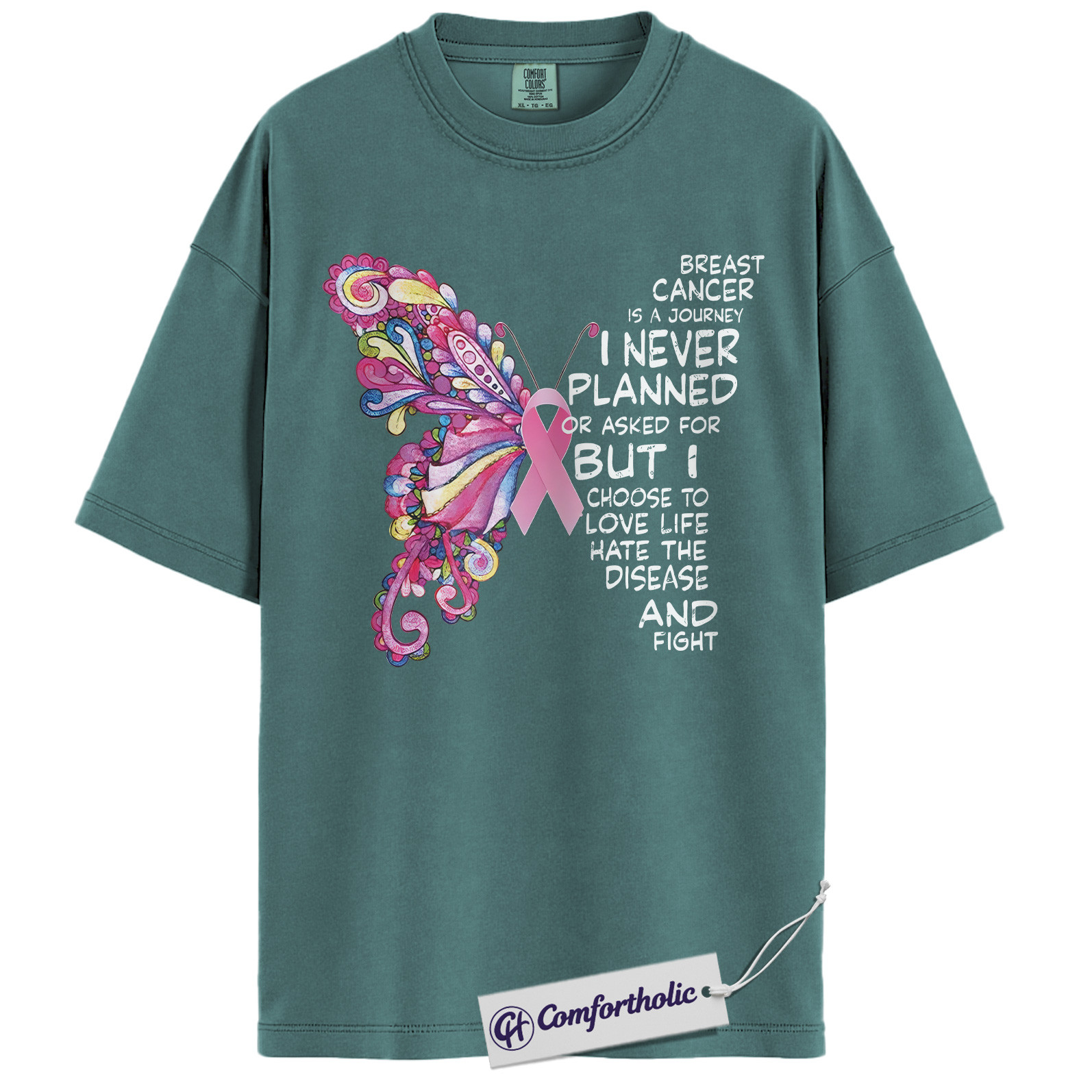Breast Cancer Journey Butterfly Shirt, Pink Ribbon Awareness T-Shirt, Inspirational Fighter Quote Tee, Support Gift for Women, Comfort Colors Shirt - Image 11