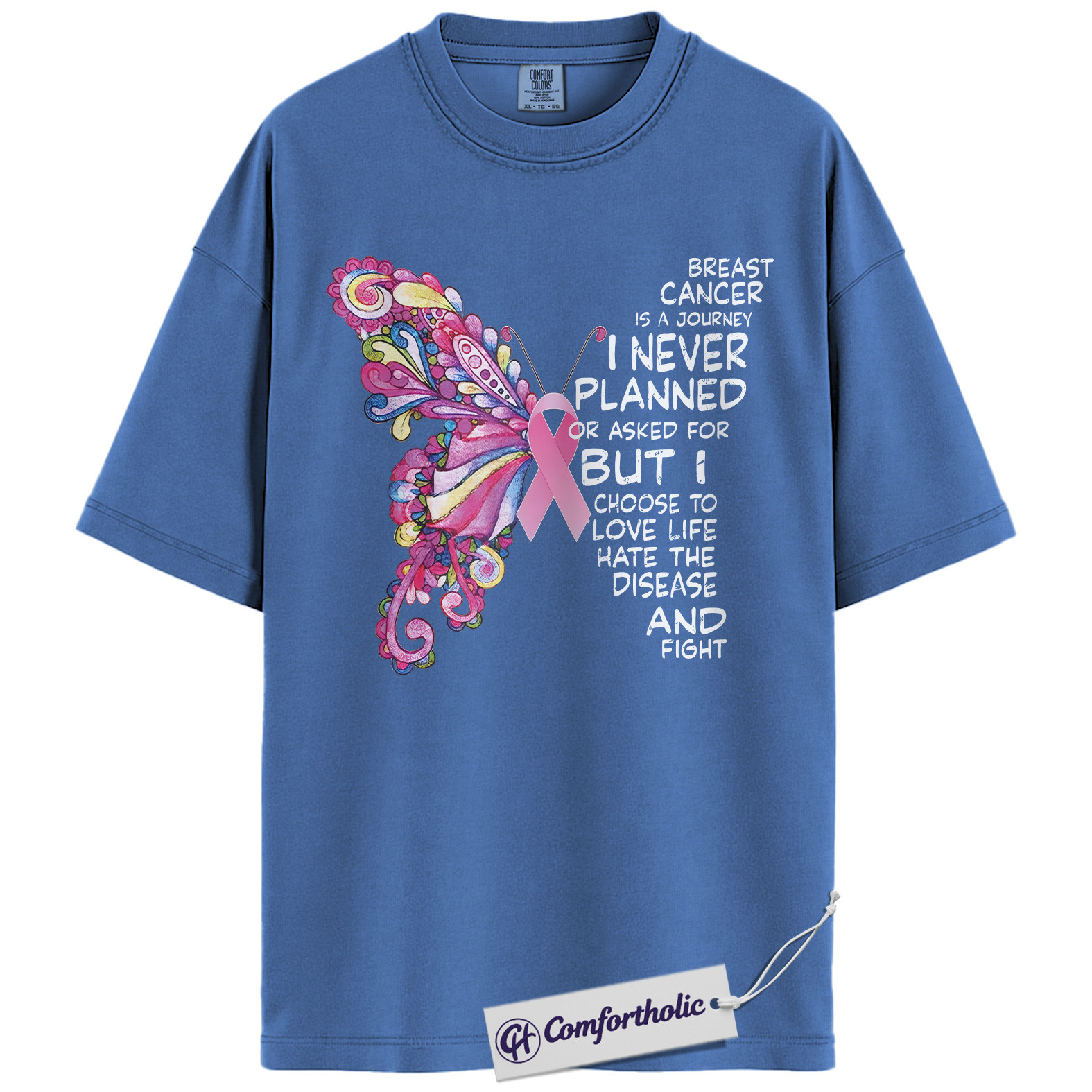 Breast Cancer Journey Butterfly Shirt, Pink Ribbon Awareness T-Shirt, Inspirational Fighter Quote Tee, Support Gift for Women, Comfort Colors Shirt - Image 12