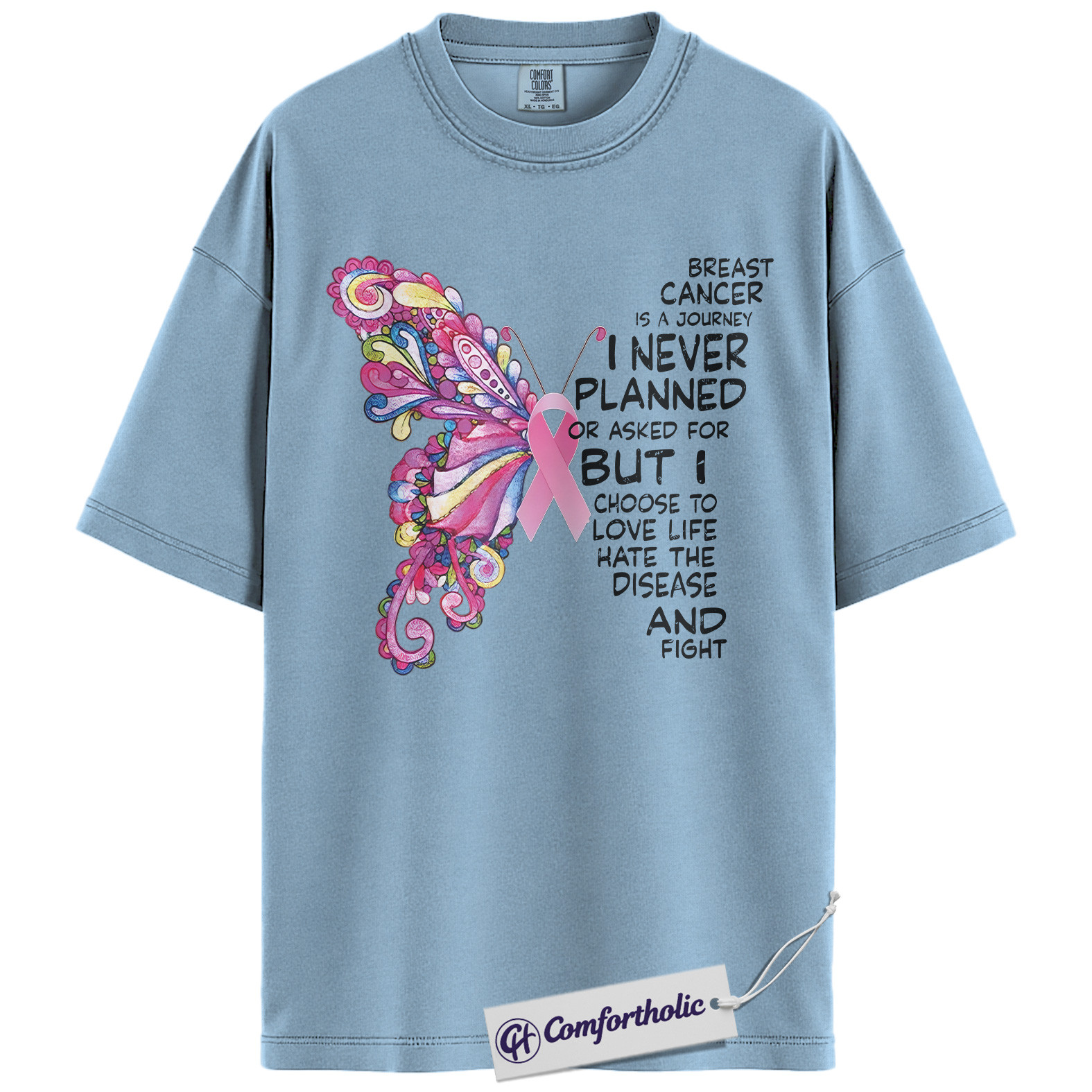 Breast Cancer Journey Butterfly Shirt, Pink Ribbon Awareness T-Shirt, Inspirational Fighter Quote Tee, Support Gift for Women, Comfort Colors Shirt - Image 14