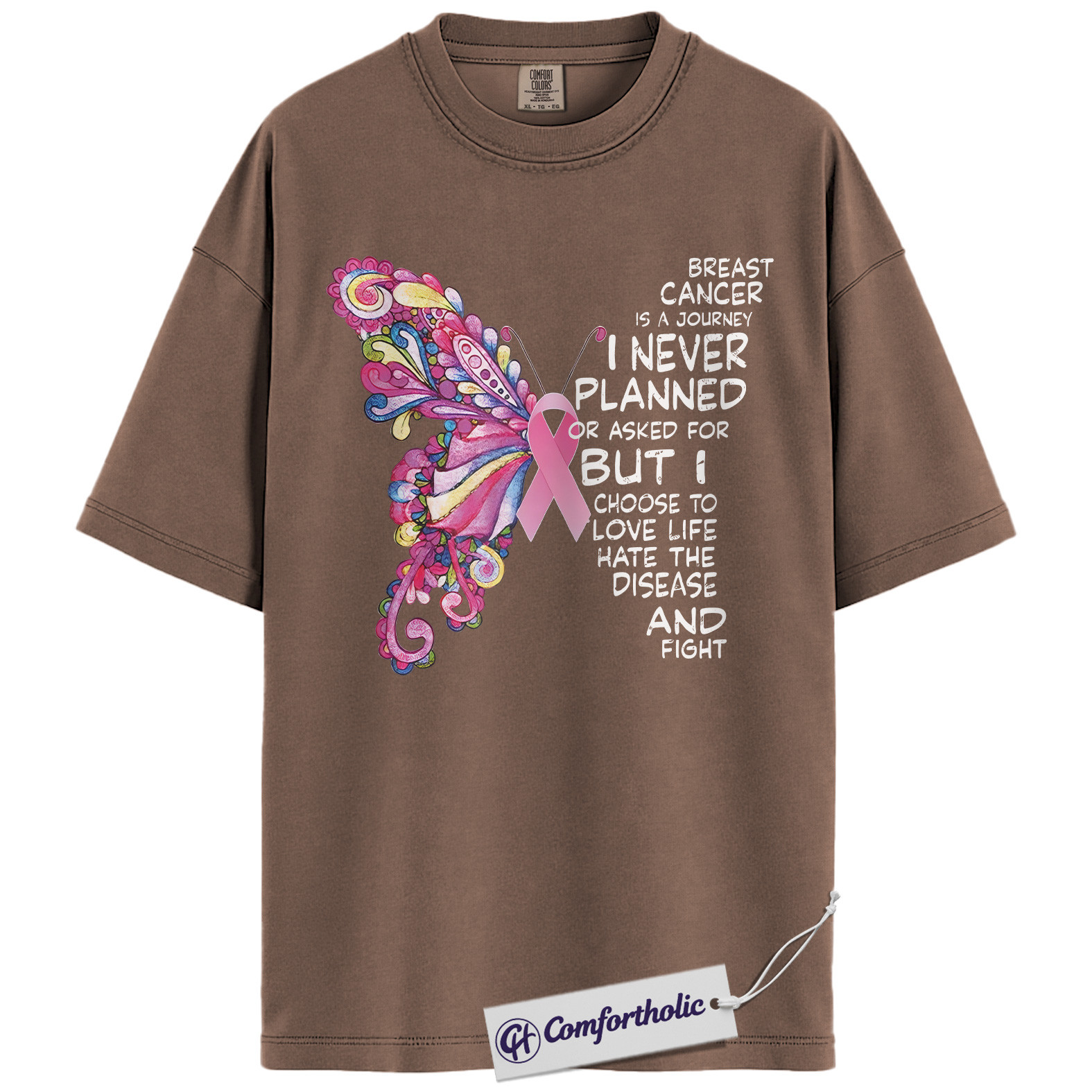 Breast Cancer Journey Butterfly Shirt, Pink Ribbon Awareness T-Shirt, Inspirational Fighter Quote Tee, Support Gift for Women, Comfort Colors Shirt - Image 19
