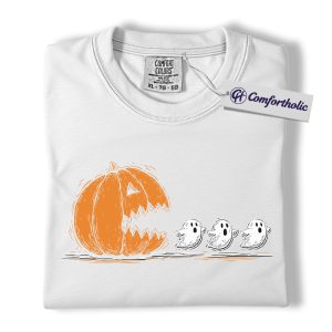 Alternative view of Funny Pumpkin Ghost Shirt, Spooky Season Jack O’Lantern T-Shirt, Halloween Graphic Tee, Cute Fall Gift for Women, Comfort Colors Shirt
