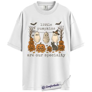 Alternative view of Little Pumpkins Are Our Specialty Shirt, Cute Halloween T-Shirt, Fall Pumpkin Ghost Graphic Tee, Autumn Mom Life Gift, Comfort Colors Shirt