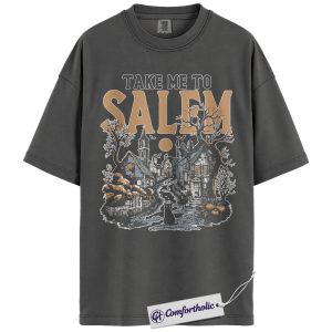 Take Me to Salem Shirt, Vintage Witch Town Halloween T-Shirt, Spooky Cat Graphic Tee, Fall Aesthetic Witchy Gift, Comfort Colors Shirt