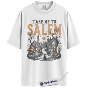 Alternative view of Take Me to Salem Shirt, Vintage Witch Town Halloween T-Shirt, Spooky Cat Graphic Tee, Fall Aesthetic Witchy Gift, Comfort Colors Shirt