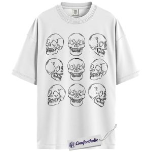 Alternative view of Minimalist Skull Pattern Shirt, Vintage Halloween Skeleton T-Shirt, Gothic Aesthetic Graphic Tee, Spooky Fall Outfit, Comfort Colors Shirt