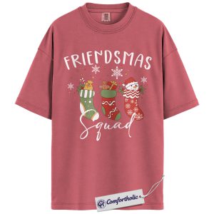 Alternative view of Friendsmas Squad Shirt, Matching Christmas T-Shirt for Friends, Cute Holiday Stocking Graphic Tee, Funny Festive Gift for Besties, Comfort Colors Shirt