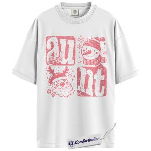 Alternative view of Aunt Christmas Shirt, Cute Holiday T-Shirt for Aunts, Funny Santa and Snowman Graphic Tee, Festive Family Gift, Family Comfort Colors Shirt