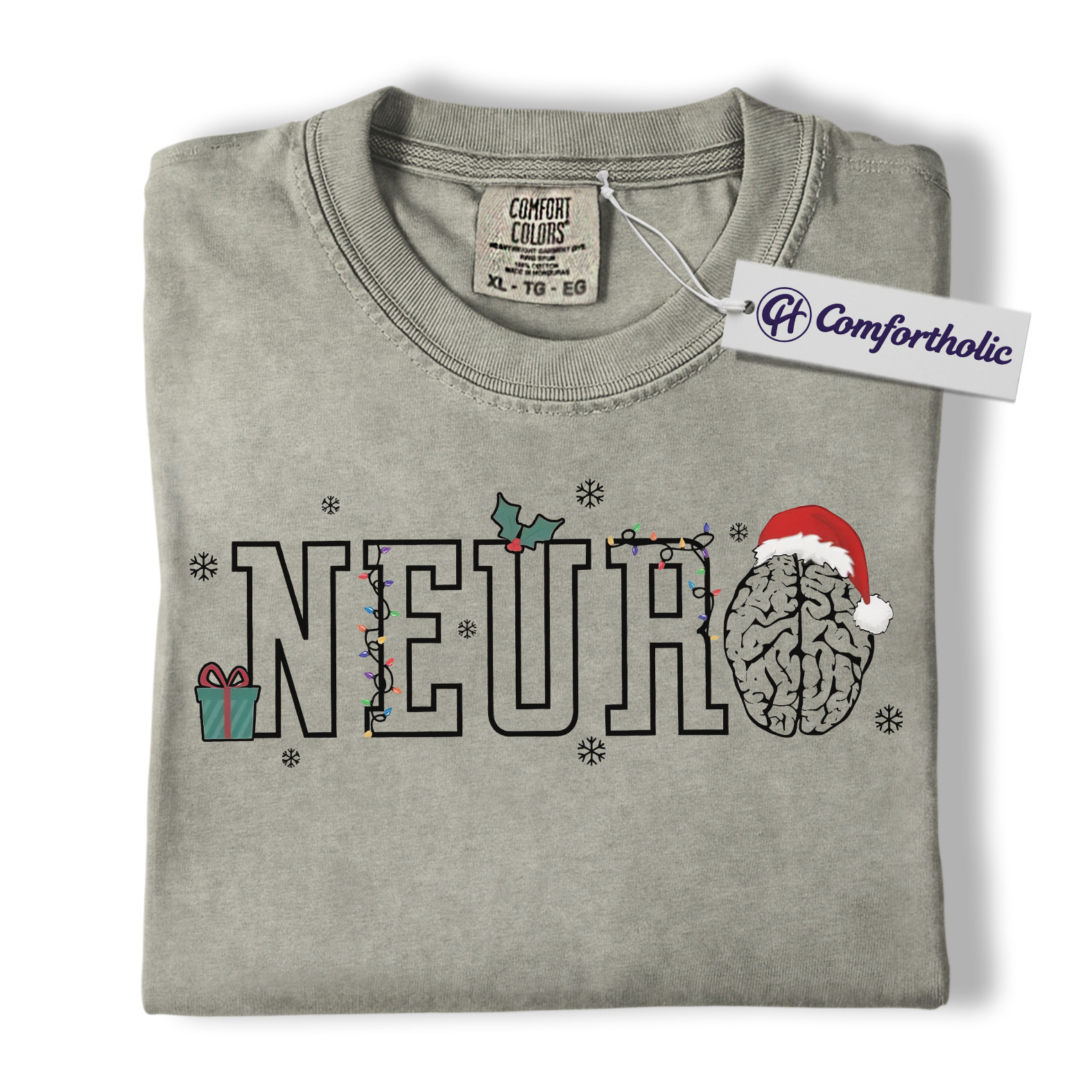 Neuro Christmas Shirt, Funny Neurology Nurse Holiday T-Shirt, Brain Santa Hat Medical Worker Graphic Tee, Festive Gift for Neuro Nurses, Christmas Comfort Colors Shirt - Image 7