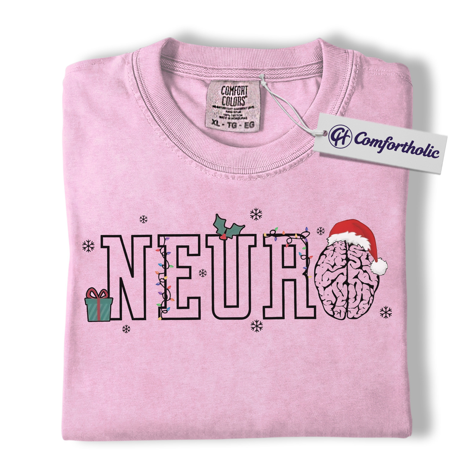 Neuro Christmas Shirt, Funny Neurology Nurse Holiday T-Shirt, Brain Santa Hat Medical Worker Graphic Tee, Festive Gift for Neuro Nurses, Christmas Comfort Colors Shirt - Image 9