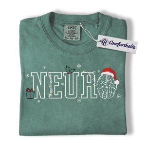 Neuro Christmas Shirt, Funny Neurology Nurse Holiday T-Shirt, Brain Santa Hat Medical Worker Graphic Tee, Festive Gift for Neuro Nurses, Christmas Comfort Colors Shirt