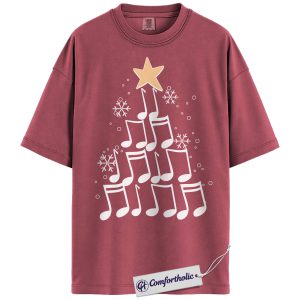 Music Notes Christmas Tree Shirt, Choir Teacher Holiday T-Shirt, Musical Christmas Graphic Tee, Gift for Music Lovers and Singers, Christmas Comfort Colors Shirt
