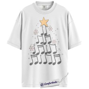 Alternative view of Music Notes Christmas Tree Shirt, Choir Teacher Holiday T-Shirt, Musical Christmas Graphic Tee, Gift for Music Lovers and Singers, Christmas Comfort Colors Shirt