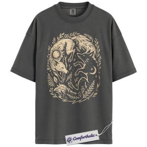 Sun and Moon Fox Shirt, Yin Yang Animal T-Shirt, Spiritual Nature Graphic Tee, Gift for Nature Lovers, Celestial Comfort Colors Shirt
