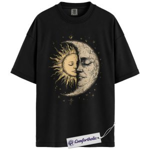 Alternative view of Sun and Moon Face Shirt, Celestial Lovers T-Shirt, Spiritual Cosmic Balance Graphic Tee, Astrology Art Comfort Colors Shirt