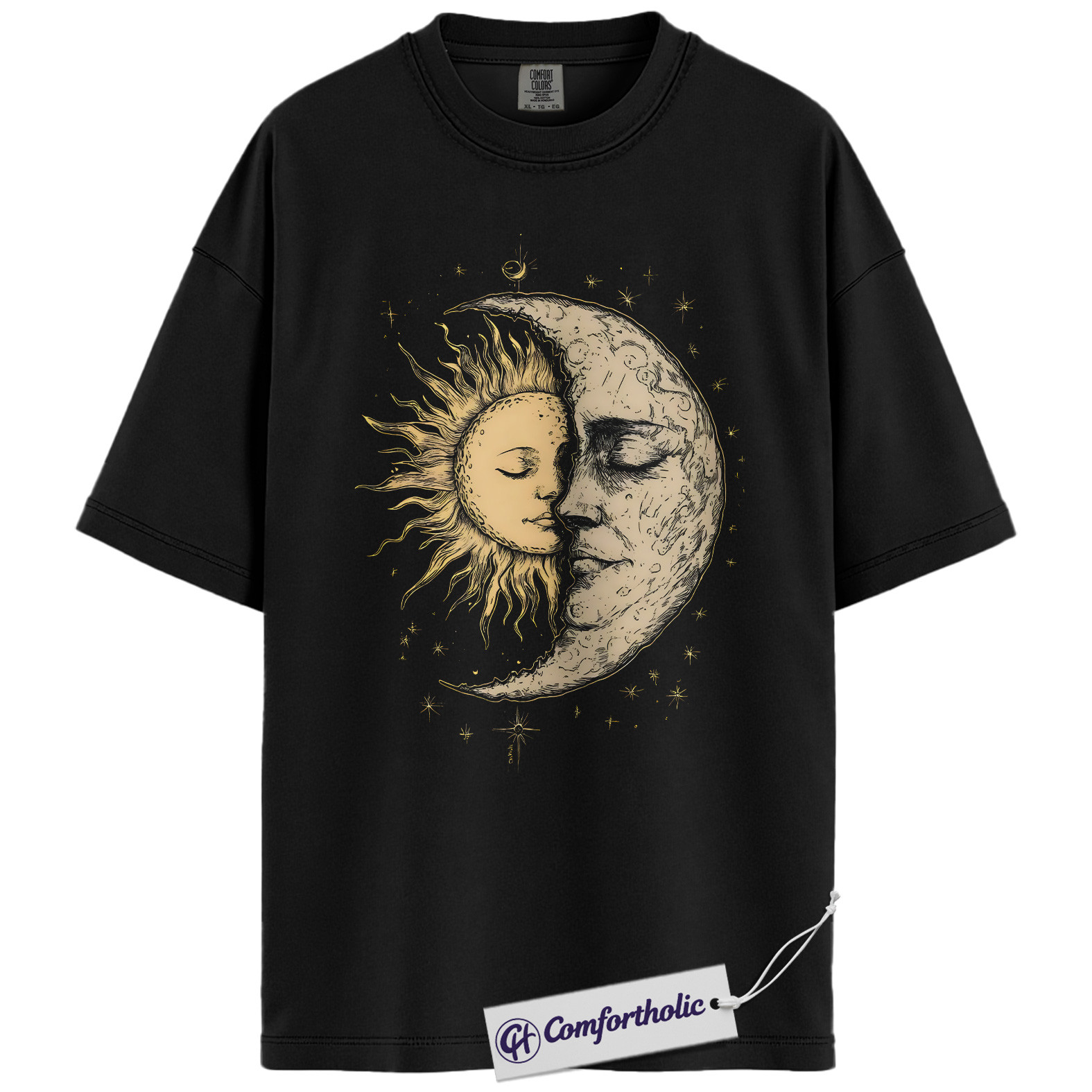 Sun and Moon Face Shirt, Celestial Lovers T-Shirt, Spiritual Cosmic Balance Graphic Tee, Astrology Art Comfort Colors Shirt - Image 2