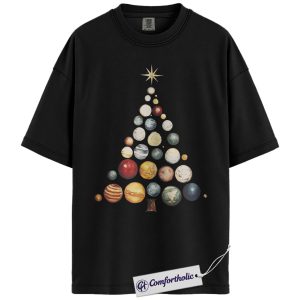 Solar System Christmas Tree Shirt, Space Planet T-Shirt, Astronomy Science Graphic Tee, Christmas Comfort Colors Shirt