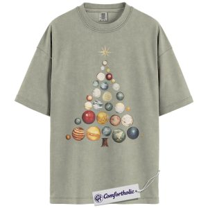 Alternative view of Solar System Christmas Tree Shirt, Space Planet T-Shirt, Astronomy Science Graphic Tee, Christmas Comfort Colors Shirt