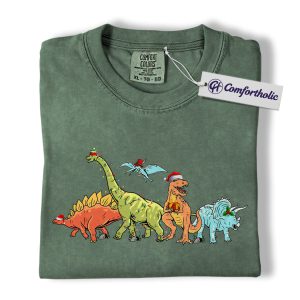 Alternative view of Christmas Dinosaur Shirt, Funny Dino Santa T-Shirt, Cute Jurassic Christmas Graphic Tee, Holiday Gift for Kids and Adults, Christmas Comfort Colors Shirt