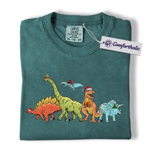 Christmas Dinosaur Shirt, Funny Dino Santa T-Shirt, Cute Jurassic Christmas Graphic Tee, Holiday Gift for Kids and Adults, Christmas Comfort Colors Shirt