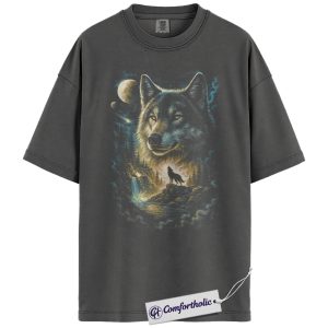 Alternative view of Wolf Howling at Moon Shirt, Spirit Animal T-Shirt, Nature Wildlife Graphic Tee, Comfort Colors Shirt