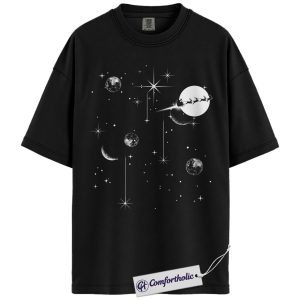 Celestial Santa Christmas Shirt, Moon and Stars Holiday T-Shirt, Aesthetic Space Christmas Graphic Tee, Cosmic Festive Gift, Christmas Comfort Colors Shirt