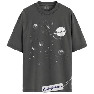 Alternative view of Celestial Santa Christmas Shirt, Moon and Stars Holiday T-Shirt, Aesthetic Space Christmas Graphic Tee, Cosmic Festive Gift, Christmas Comfort Colors Shirt