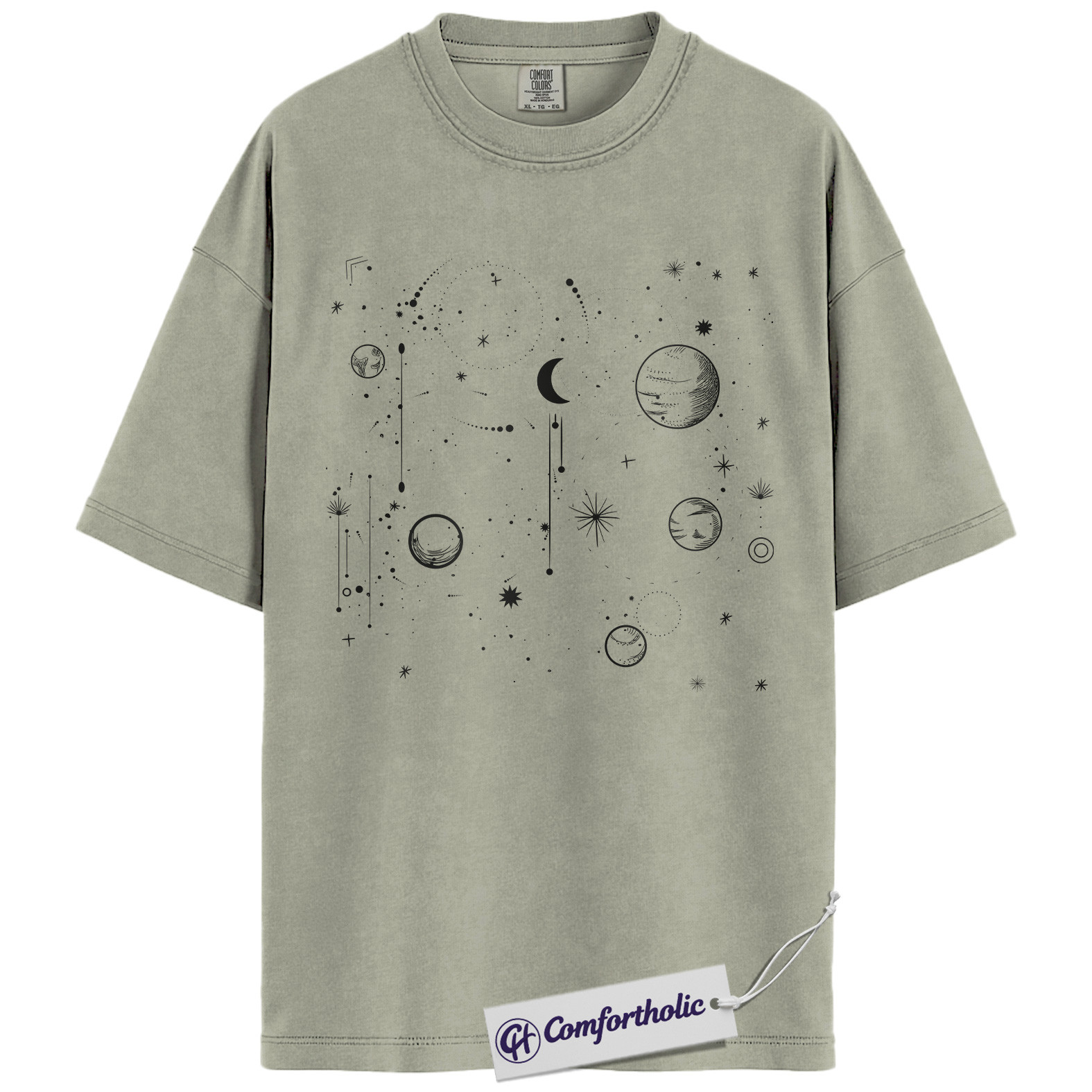 Celestial Space Shirt, Moon and Planets T-Shirt, Minimalist Cosmic Graphic Tee, Aesthetic Astronomy Gift, Comfort Colors Shirt - Image 6