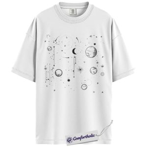 Alternative view of Celestial Space Shirt, Moon and Planets T-Shirt, Minimalist Cosmic Graphic Tee, Aesthetic Astronomy Gift, Comfort Colors Shirt