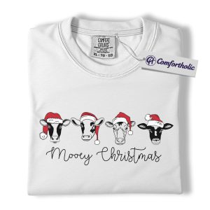 Alternative view of Mooey Christmas Cow Shirt, Funny Farm Animal Holiday T-Shirt, Cute Santa Cow Graphic Tee, Country Christmas Gift for Women, Christmas Comfort Colors Shirt