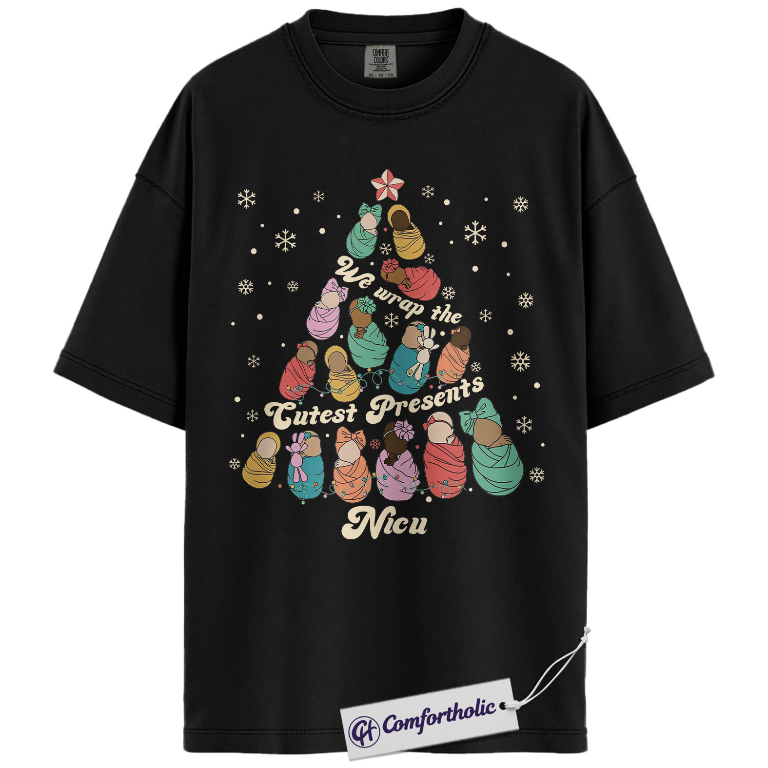 NICU Nurse Christmas Shirt, We Unwrap the Cutest Presents T-Shirt, Cute Newborn Baby Tree Graphic Tee, Neonatal Nurse Holiday Gift, Christmas Comfort Colors Shirt - Image 3