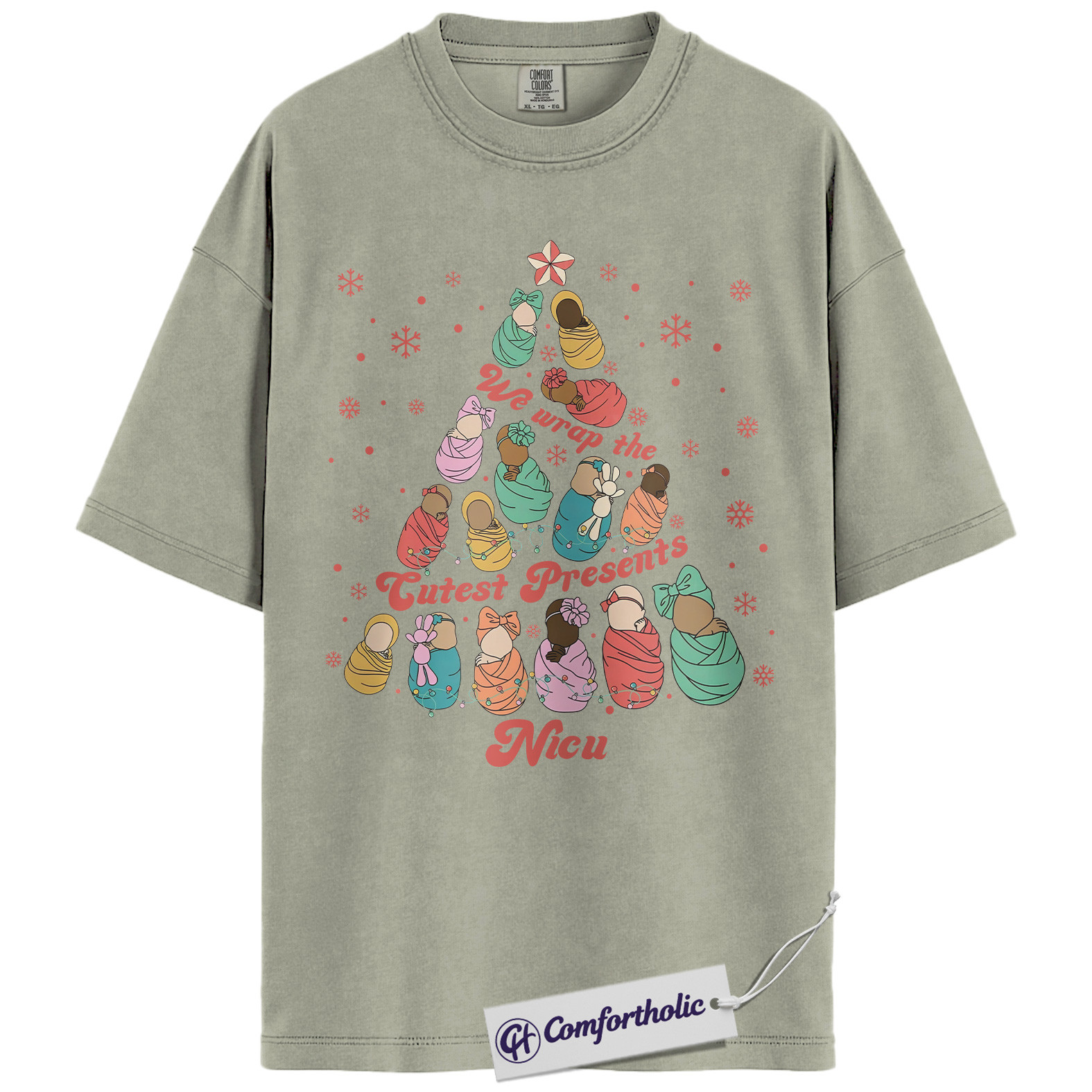 NICU Nurse Christmas Shirt, We Unwrap the Cutest Presents T-Shirt, Cute Newborn Baby Tree Graphic Tee, Neonatal Nurse Holiday Gift, Christmas Comfort Colors Shirt - Image 7