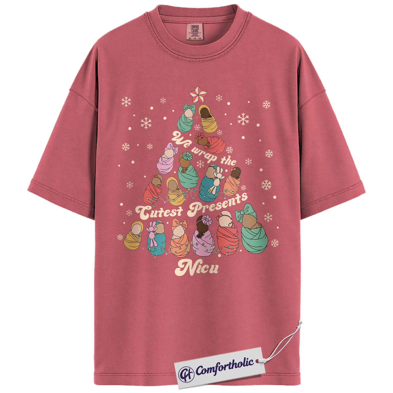 NICU Nurse Christmas Shirt, We Unwrap the Cutest Presents T-Shirt, Cute Newborn Baby Tree Graphic Tee, Neonatal Nurse Holiday Gift, Christmas Comfort Colors Shirt - Image 10