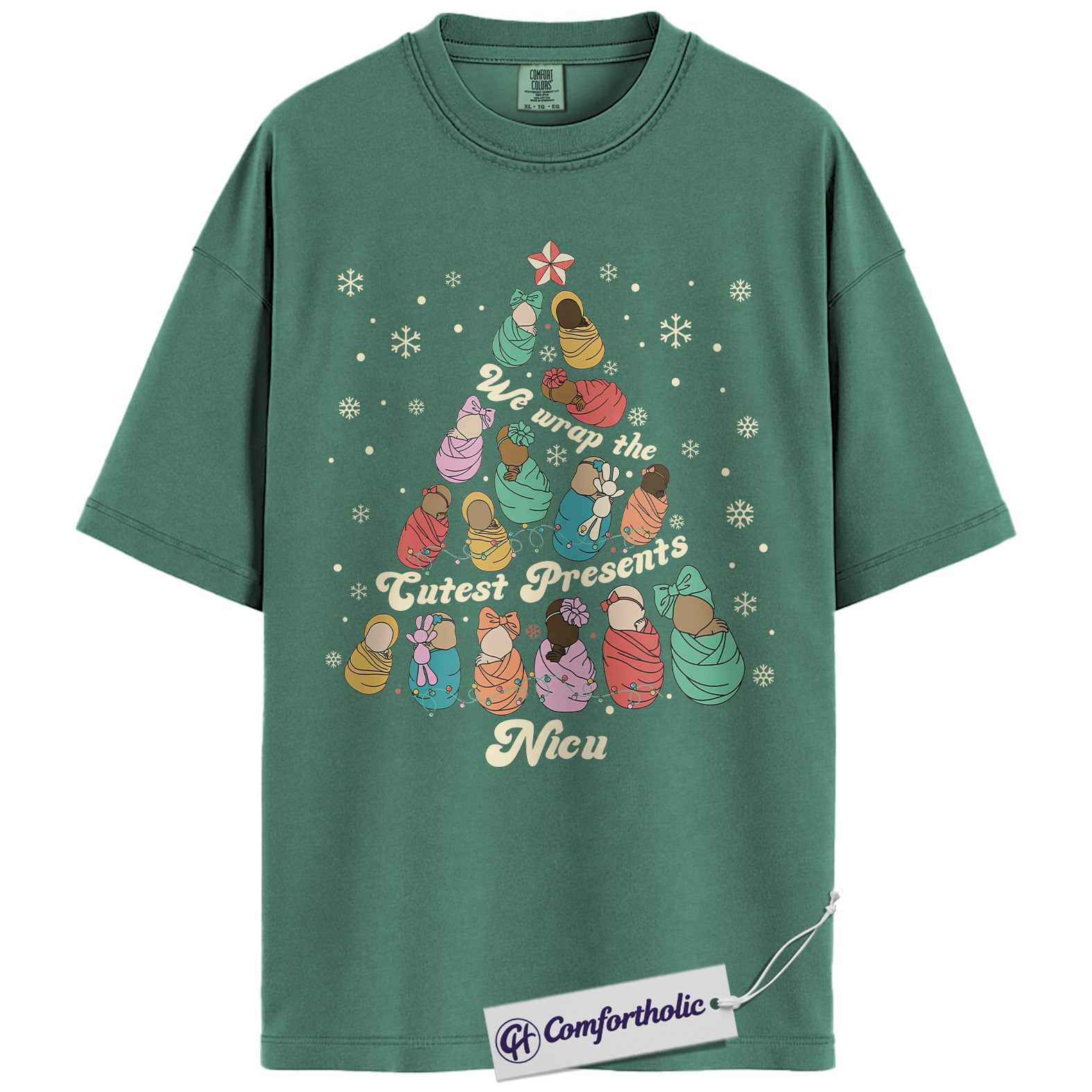 NICU Nurse Christmas Shirt, We Unwrap the Cutest Presents T-Shirt, Cute Newborn Baby Tree Graphic Tee, Neonatal Nurse Holiday Gift, Christmas Comfort Colors Shirt