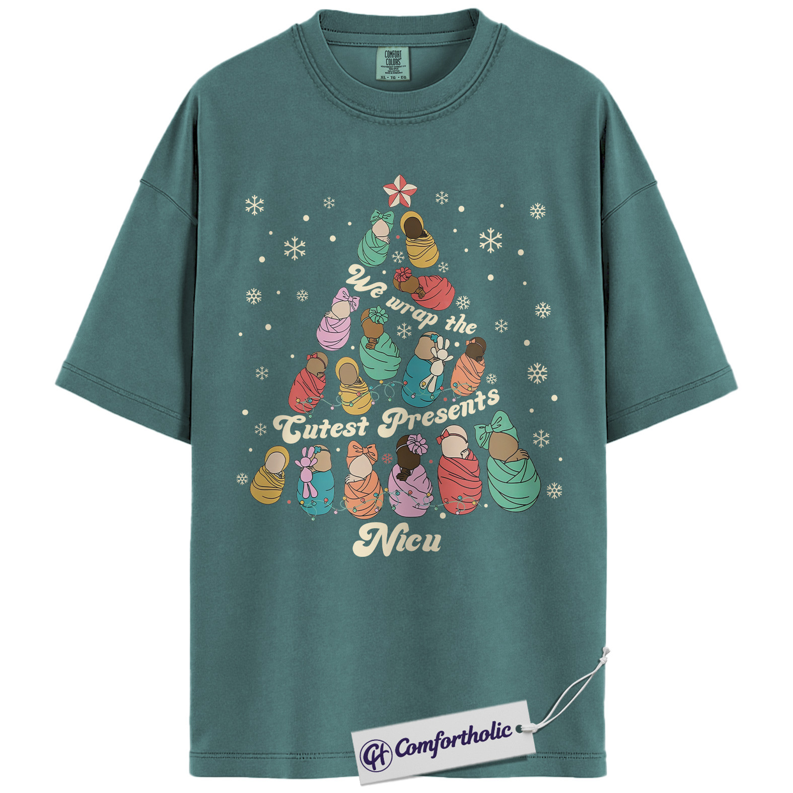 NICU Nurse Christmas Shirt, We Unwrap the Cutest Presents T-Shirt, Cute Newborn Baby Tree Graphic Tee, Neonatal Nurse Holiday Gift, Christmas Comfort Colors Shirt - Image 11