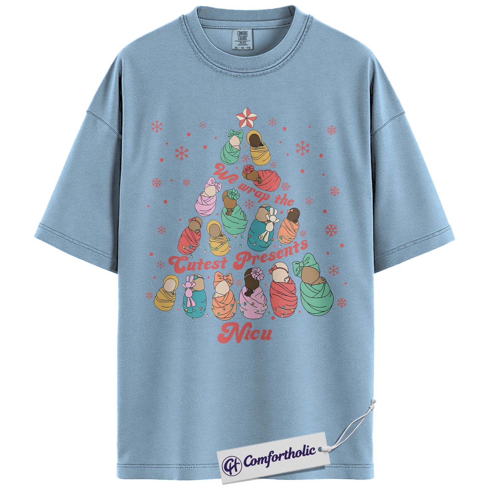 NICU Nurse Christmas Shirt, We Unwrap the Cutest Presents T-Shirt, Cute Newborn Baby Tree Graphic Tee, Neonatal Nurse Holiday Gift, Christmas Comfort Colors Shirt - Image 14